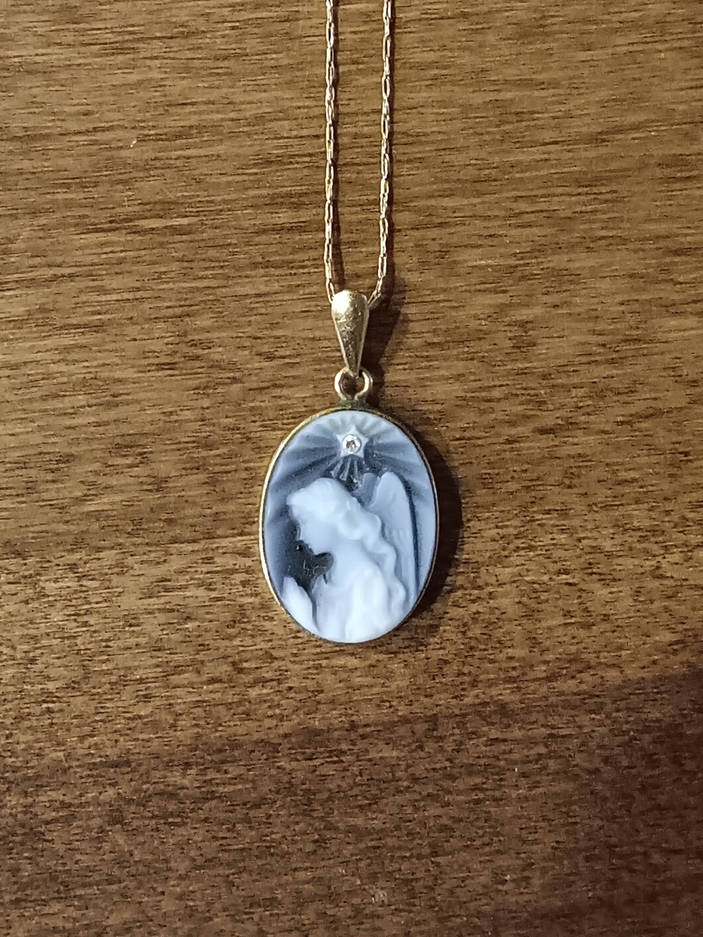 Blue Agate  Cameo  Guardian Angel Pendant Necklace -